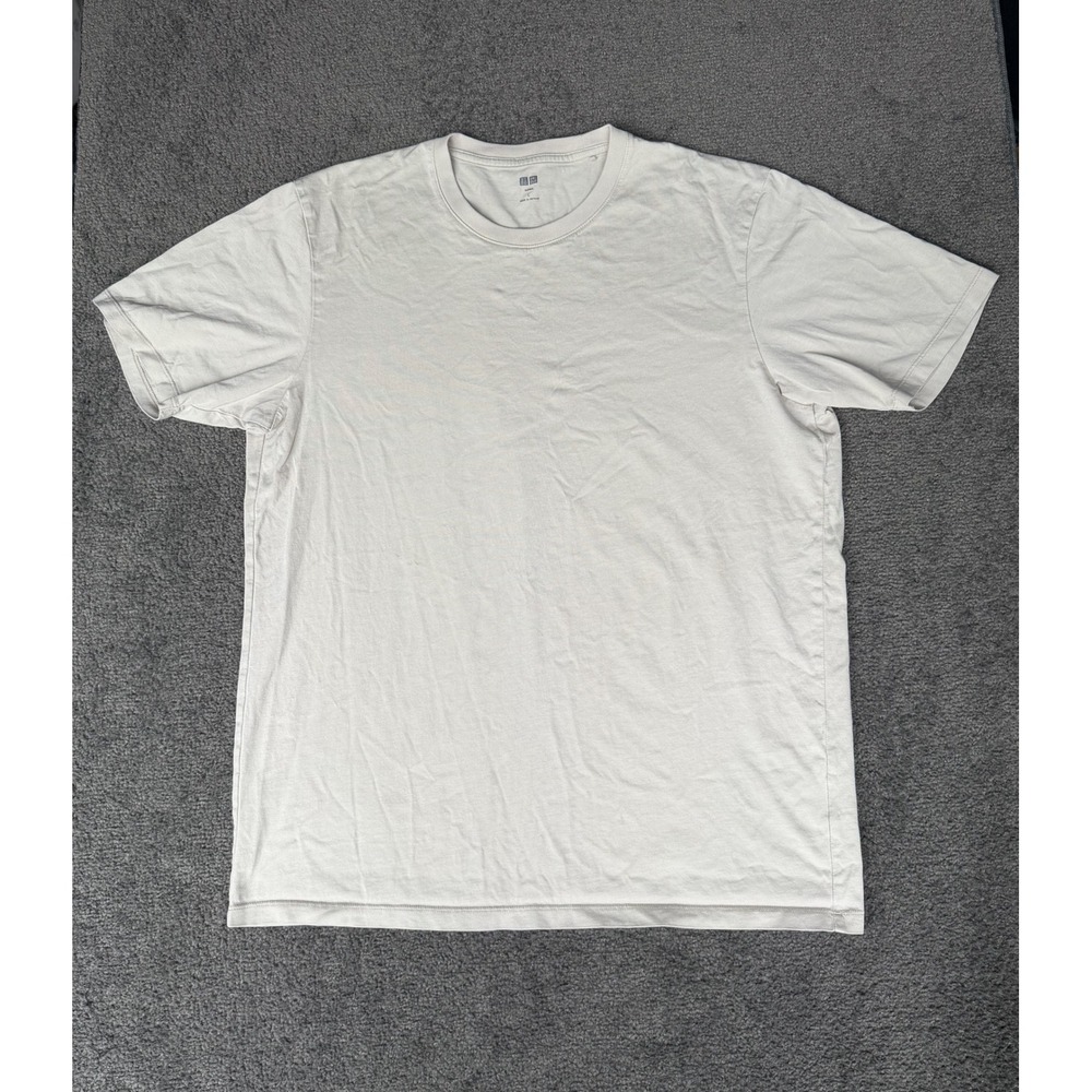 Uniqlo Supima Cotton Crew Neck T-Shirt Mens Large Beige 341-465494 Short Sleeve